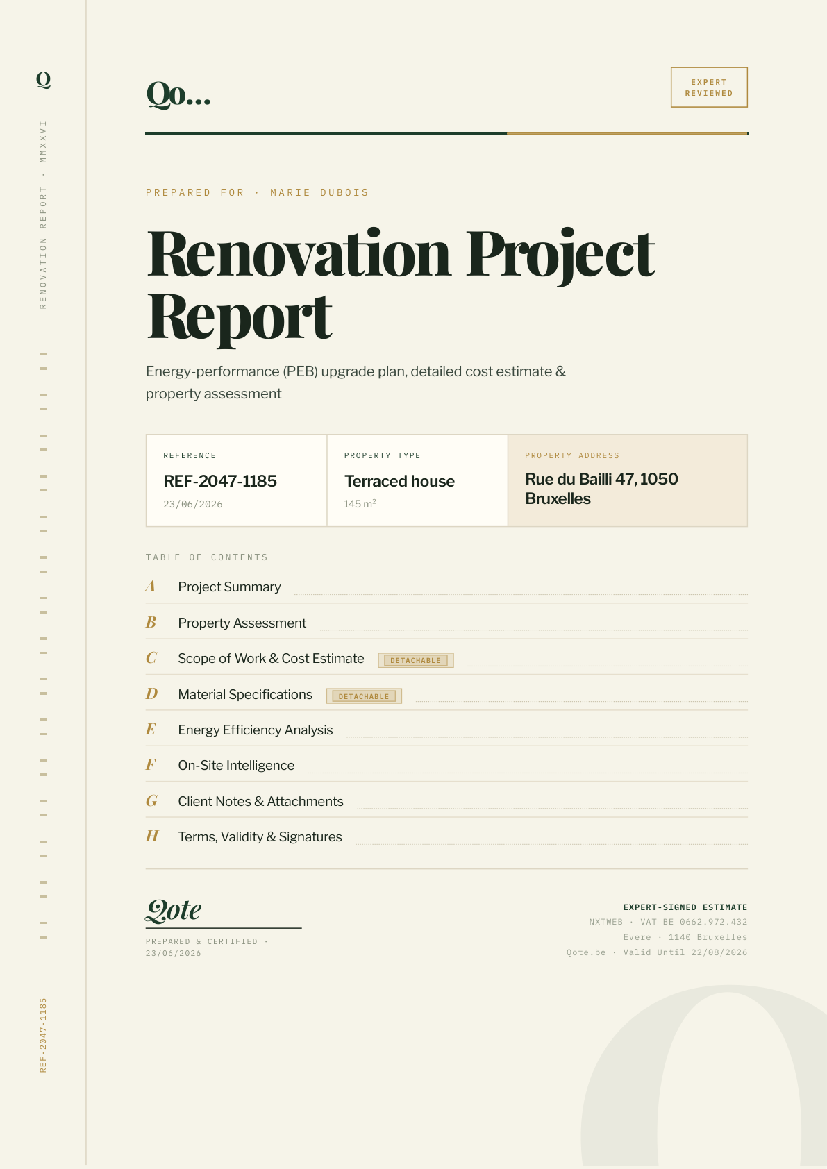 Qote renovation report — cover page