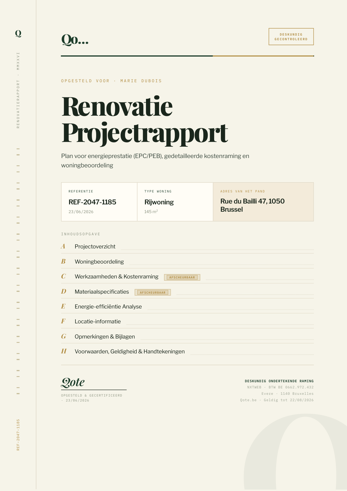 Qote-renovatierapport — voorpagina